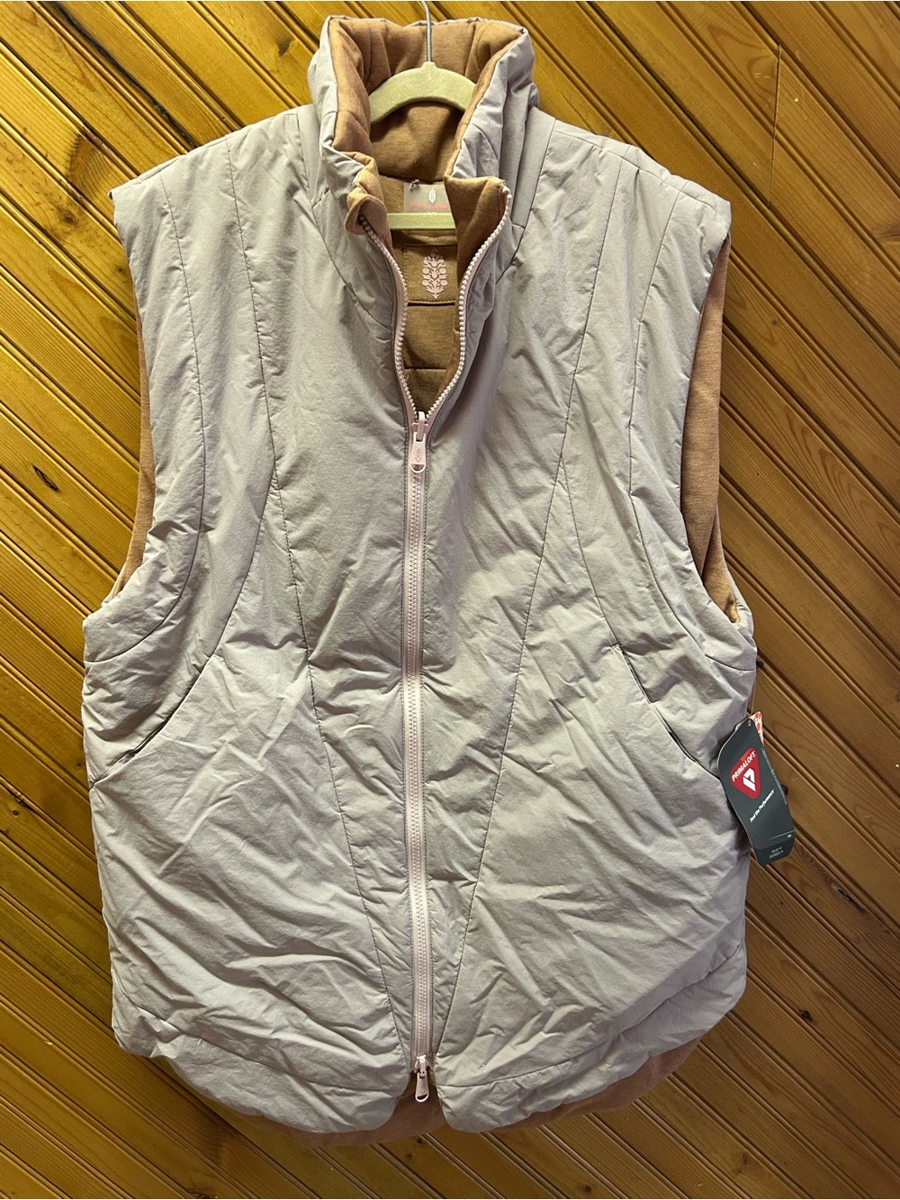 Quilted Women's Vest in Beige with Tan Trim